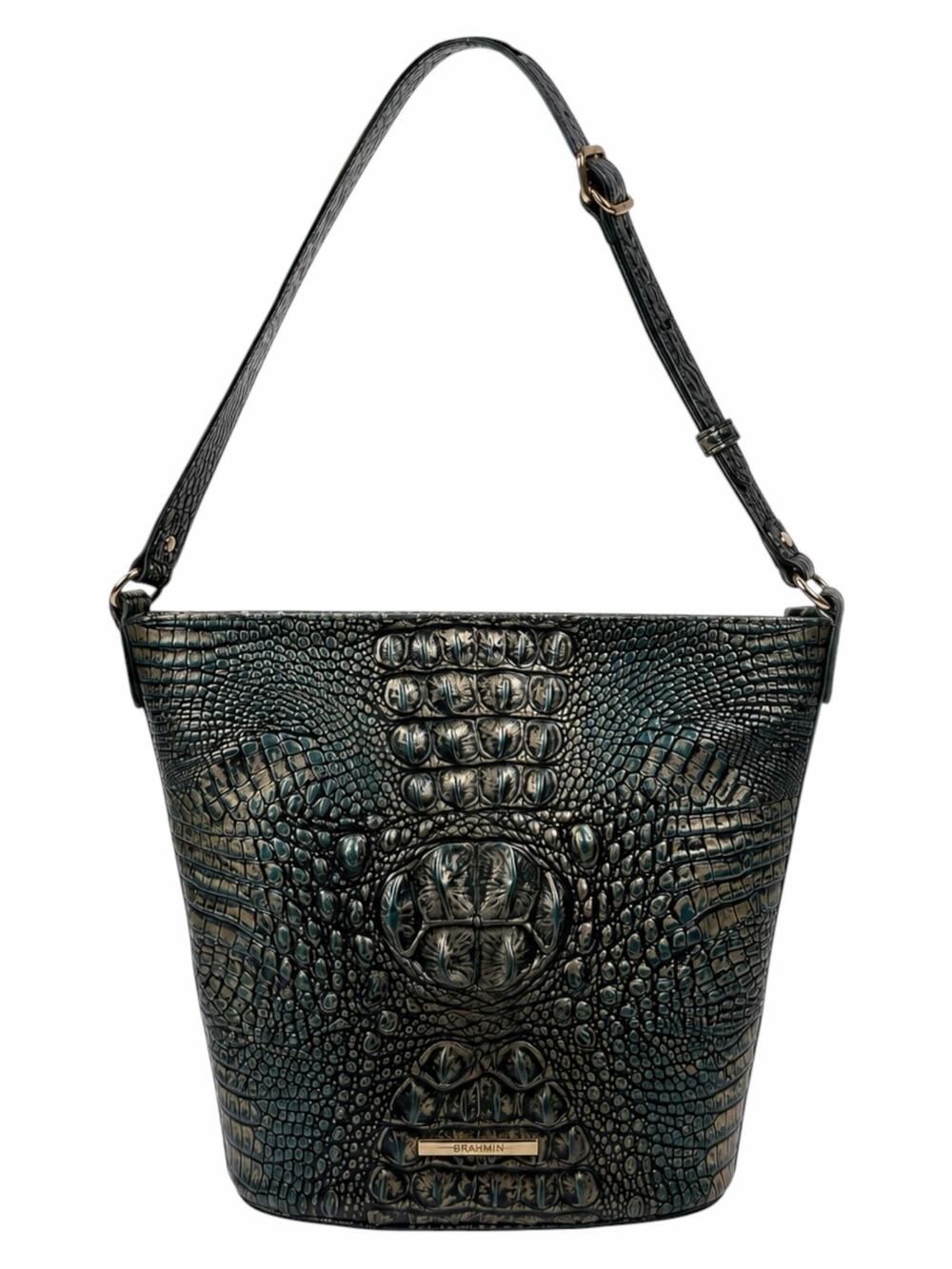 Brahmin Quinn Agata Melbourne Bucket Bag Metallic Green